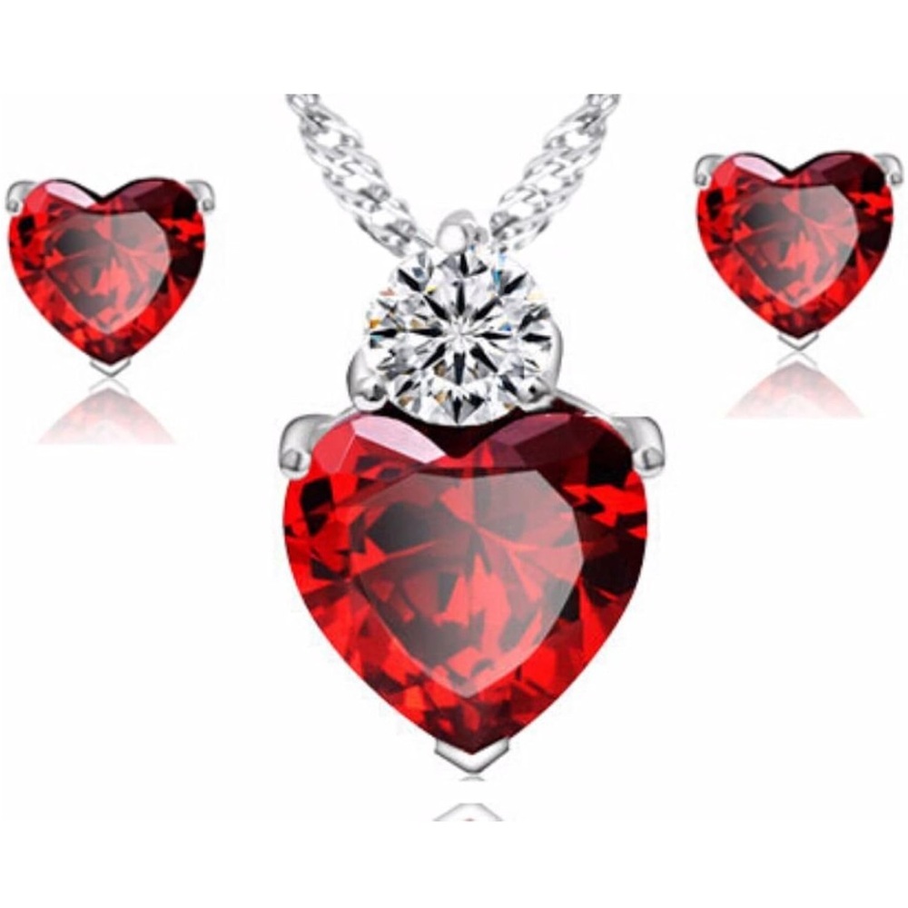 Heart-Shaped Red Crystal Jewelry Set